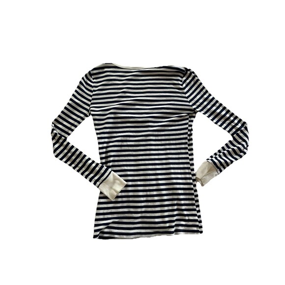 Loft womens medium Cardigan Stripes Navy White button up flower applique - Picture 2 of 6